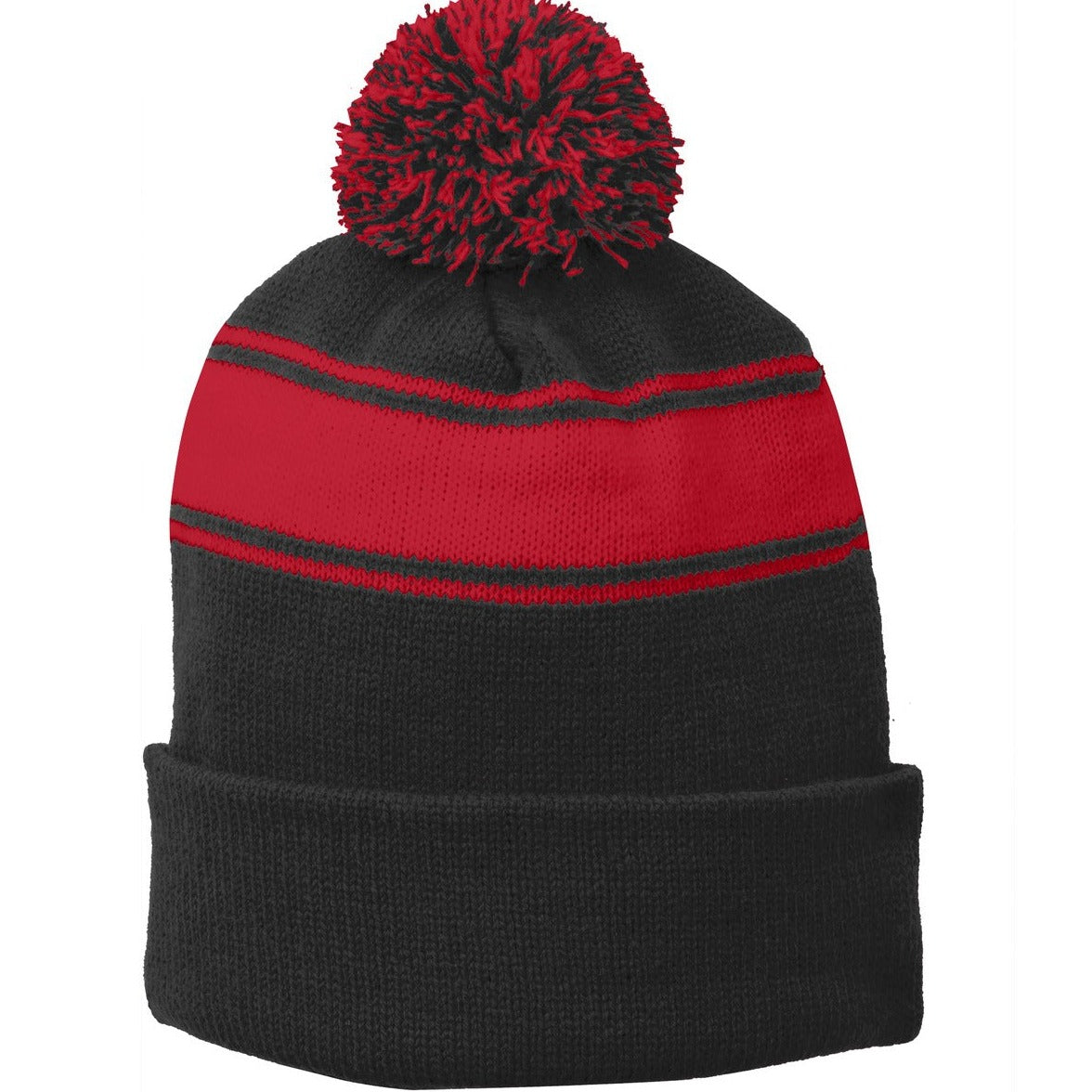 Sport-Tek® Stripe Pom Pom Beanie